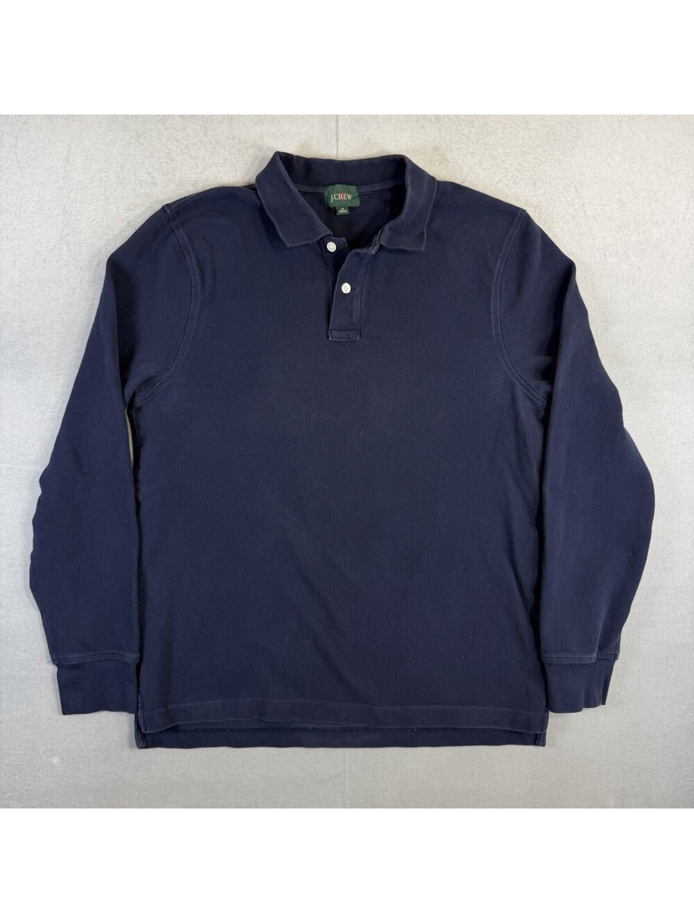 J.Crew Oarsman Polo Shirt Mens Medium Navy Blue Long Sleeve Pique Cotton Preppy